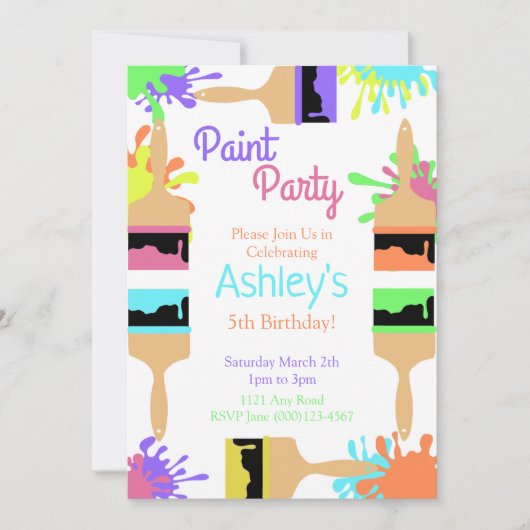 絵を描パーティの招待状,アートパーティー,誕生日 シーズンカード (正面)