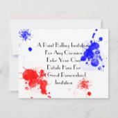 絵を描パーティーの赤と青のはじけ絵を描を打つ 招待状 (裏面)