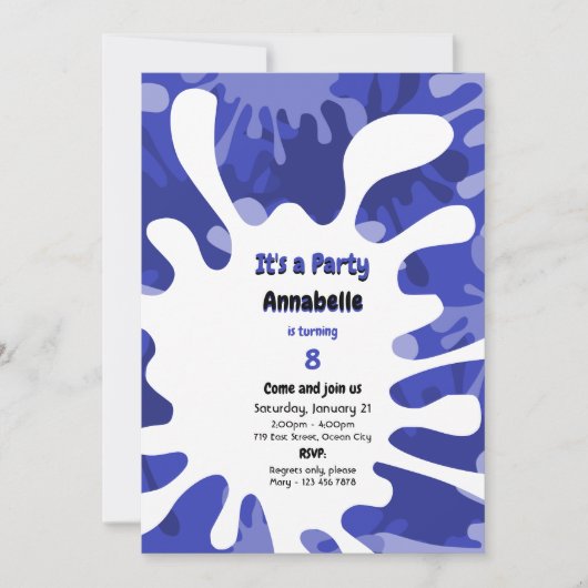 絵を描パーティーブルーアート誕生日パーティーだ 招待状 (正面)