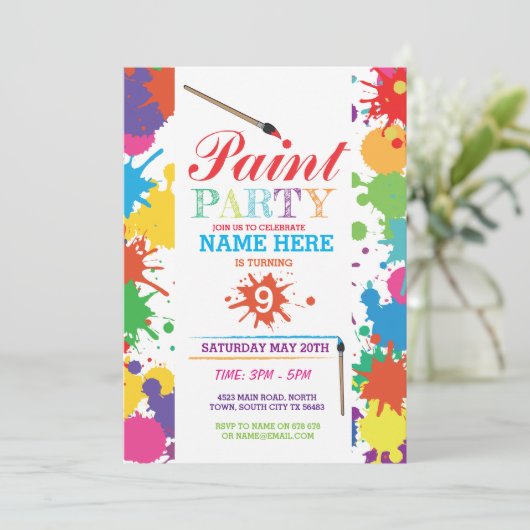 絵を描パーティー招待状キッズネオンおもしろいアートインク誕生日 招待状 (スタンド正面)