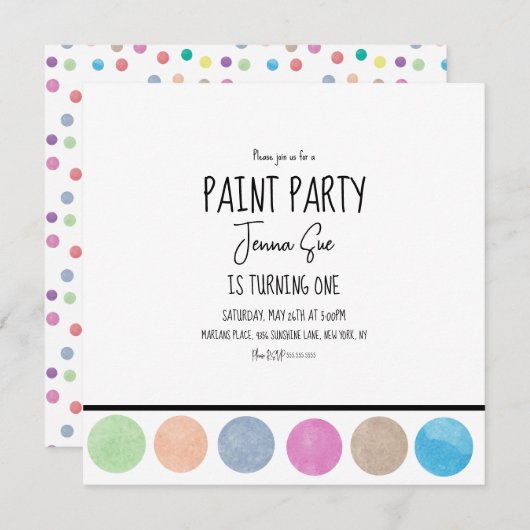 絵を描パーティー水彩画誕生日 サンキューカード (正面/裏面)