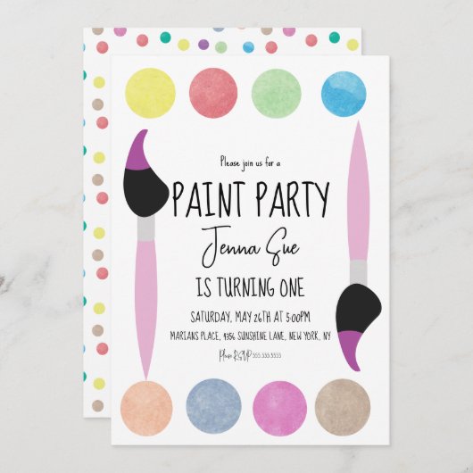 絵を描パーティー水彩画誕生日 招待状 (正面/裏面)