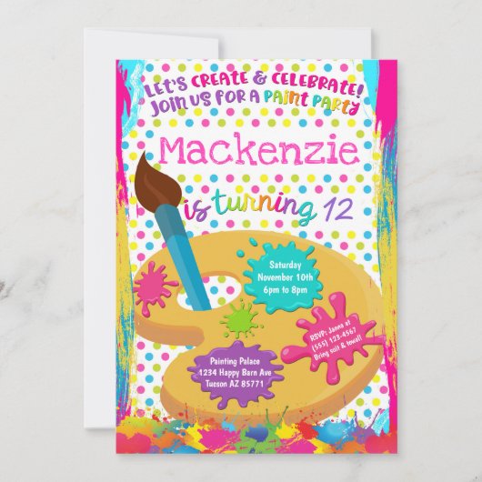 絵を描パーティー絵を描誕生日招待状 招待状 (正面)
