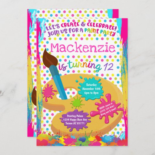 絵を描パーティー絵を描誕生日招待状 招待状 (正面/裏面)
