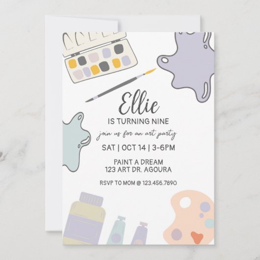 絵を描パーティー美術誕生日年齢絵を描等 招待状 (正面)