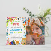 絵を描パーティー誕生日招待状(写真付) 招待状 (スタンド正面)