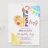 絵を描パーティー・アートをテーマにしたパーティー・テンプレート 招待状 (正面)