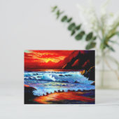 絵を描ビーチサンセットポストカード ポストカード (スタンド正面)