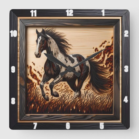 絵を描フィールド: Sunlit Trot Wood Custom Design スクエア壁時計 (正面)