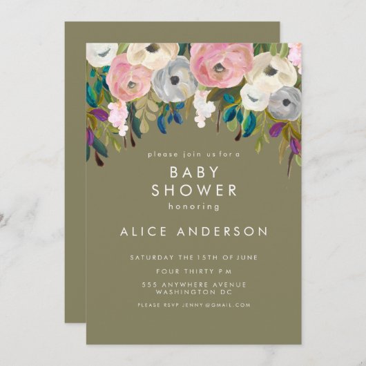 絵を描フローラガーデンベイビーシャワー招待状 招待状 (正面/裏面)