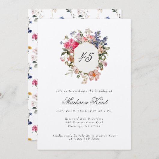 絵を描フローラクレスト45th誕生日パーティー 招待状 (正面/裏面)