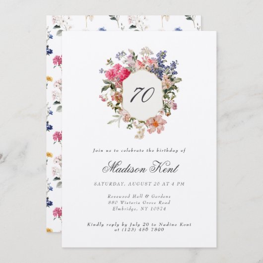 絵を描フローラクレスト70th誕生日パーティー 招待状 (正面/裏面)