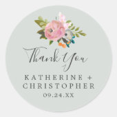 絵を描フローラサンキュー結婚式の引き出物シール ラウンドシール (正面)