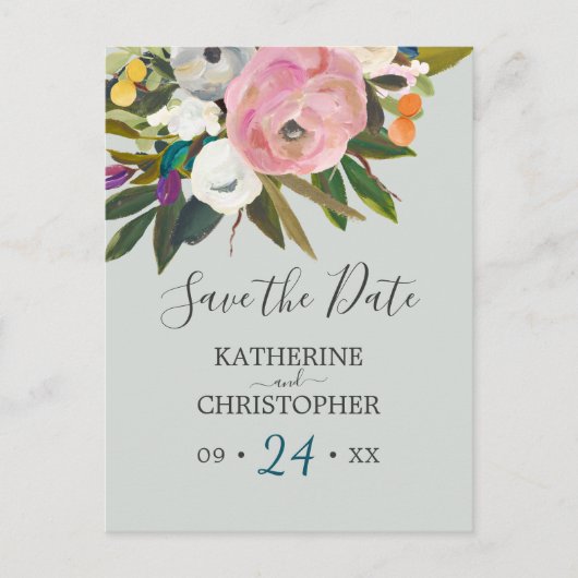 絵を描フローラセーブ・ザ・デート案内 インビテーションポストカード (正面)