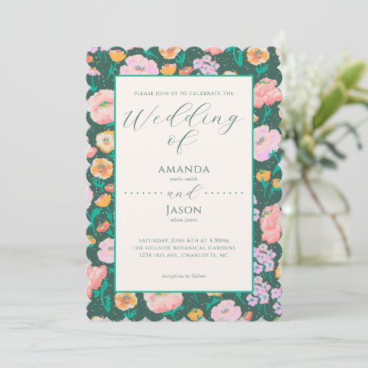 絵を描フローラダークグリーン結婚式招待状 招待状 (スタンド正面)