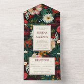 絵を描フローラダークティール(緑がかった色)結婚ズ オールインワン招待状 (内側)