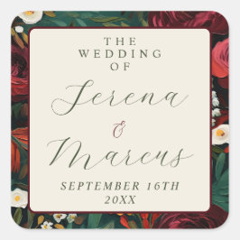 絵を描フローラダークティール（緑がかった色）結婚ズ スクエアシール