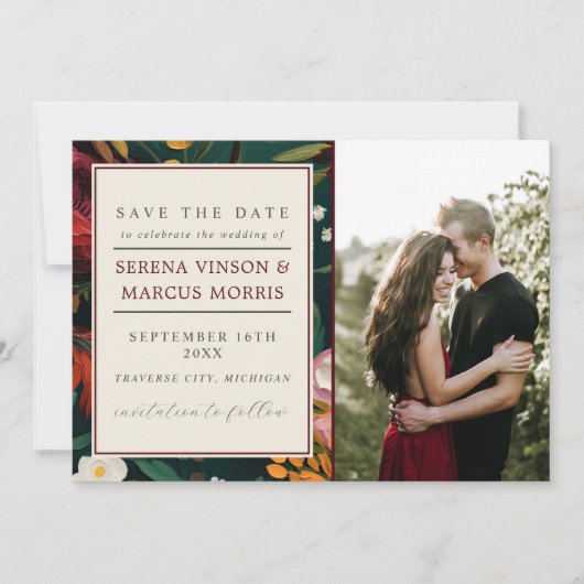 絵を描フローラダークティール（緑がかった色）結婚ズ セーブザデート (正面)