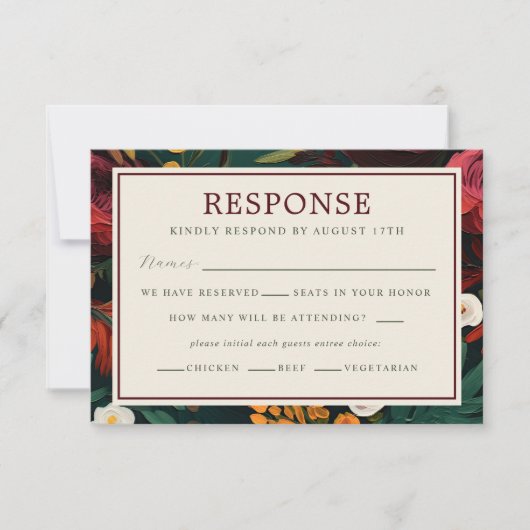 絵を描フローラダークティール（緑がかった色）結婚ズ 出欠カード