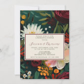 絵を描フローラバルガンディーグリーンリハーサルディナー 招待状 (正面)