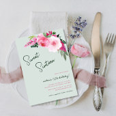 絵を描フローラピンクグリーン甘い16誕生日パーティー 招待状