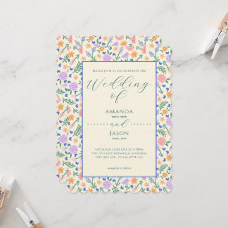 絵を描フローラフォークアート結婚式招待状 招待状