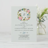 絵を描フローラリース結婚モノグラム 招待状 (スタンド正面)