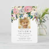 絵を描フローラ女子1歳の誕生日フォト招待状 招待状 (スタンド正面)