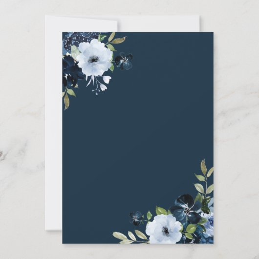 絵を描フローラ海軍とライトブルーブライダルシャワー 招待状 (裏面)