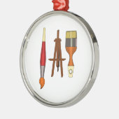 絵を描ブラシとアートイーゼル メタルオーナメント (左)