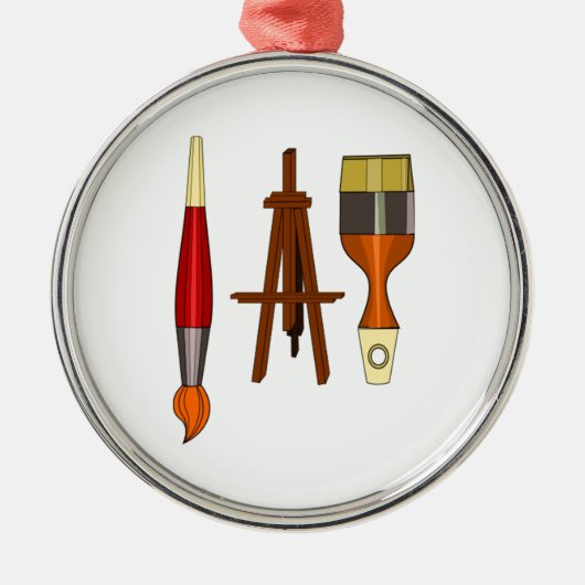絵を描ブラシとアートイーゼル メタルオーナメント (正面)