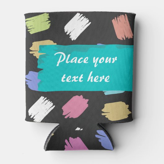 絵を描ブラシストロークの黒いカスタム文字 缶クーラー (正面)