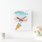 絵を描ブラシ スクエア壁時計 (ホーム)