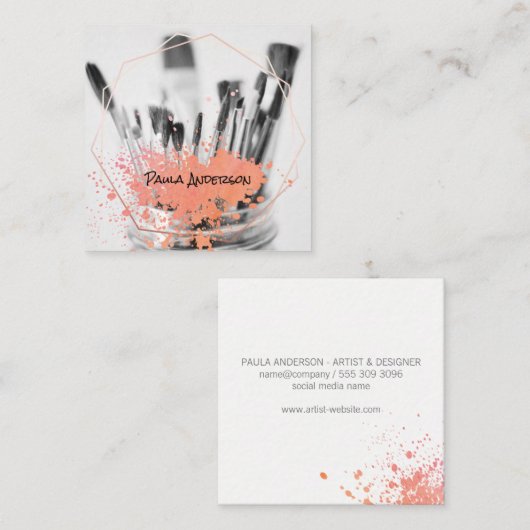 絵を描ブラシ | ヘッター | 芸術的 | 幾何学模様 スクエア名刺 (正面/裏面)