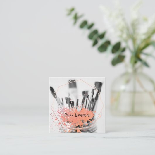 絵を描ブラシ | ヘッター | 芸術的 | 幾何学模様 スクエア名刺 (スタンド正面)