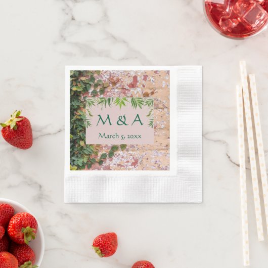 絵を描ブリック・グリーン結婚アイビーのカクテル・ナプキンス 縁ありカクテルナプキン (インサイチュ)