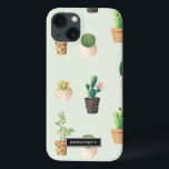 絵を描ポットとサボテン模様 iPhone 13ケース<br><div class="desc">ミントモダンバック付き絵を描ハートポットにサボテンと多肉質を搭載した可愛いiPadミニケース。このパーソナライズされた件は贈り物としてぴったりだ。同様のデザインが利用可能。</div>