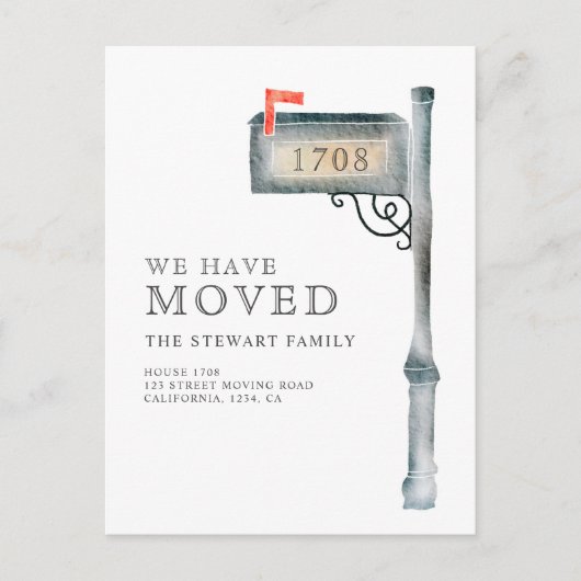 絵を描メールボックスの水色の新しいホーム移動 案内ポストカード (正面)