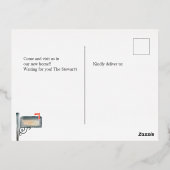 絵を描メールボックスの水色の新しいホーム移動 箔招待状ポストカード (裏面)