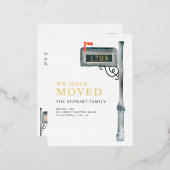 絵を描メールボックスの水色の新しいホーム移動 箔招待状ポストカード (正面/裏面)