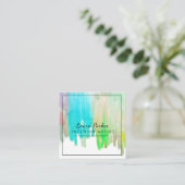 絵を描モダンミニマルティール(緑がかった色)ブルーアーティスト スクエア名刺 (スタンド正面)