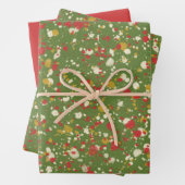 絵を描レトロ赤とオリーブグリーンのクリスマススパッタ ラッピングペーパーシート (インサイチュ)