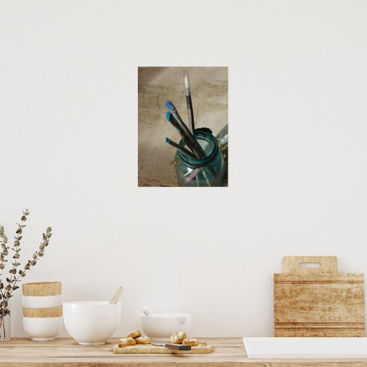 絵を描ヴィンテージ瓶のブラシ ポスター (キッチン)