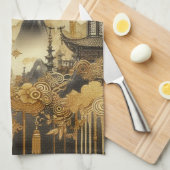 絵を描中国のフェイク金の滴モノグラムのり キッチンタオル (四つ折り)