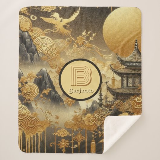 絵を描中国のフェイク金の滴モノグラムのり シェルパブランケット (正面)