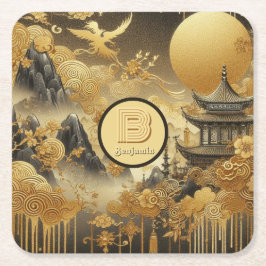 絵を描中国のフェイク金の滴モノグラムのり スクエアペーパーコースター