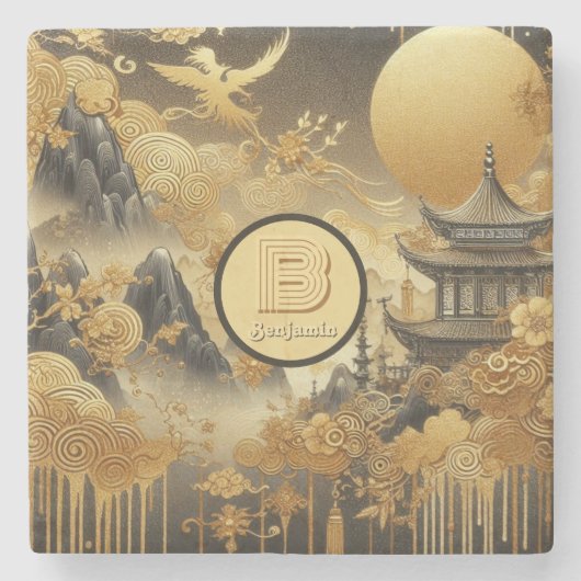 絵を描中国のフェイク金の滴モノグラムのり ストーンコースター (正面)