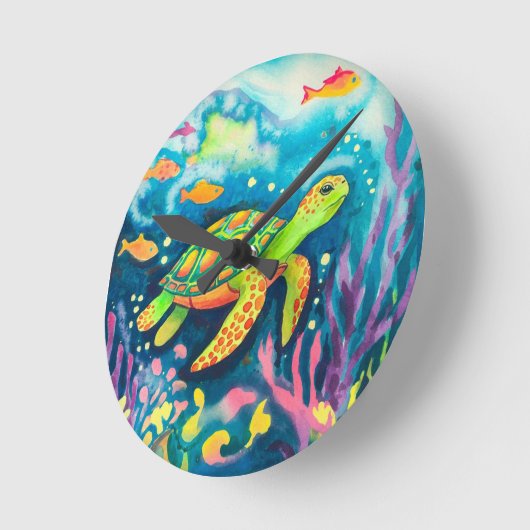 絵を描亀 ラウンド壁時計 (傾斜)