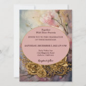 絵を描及び金ゴールドフローラ結婚式招待状 招待状 (裏面)