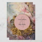 絵を描及び金ゴールドフローラ結婚式招待状 招待状 (正面/裏面)